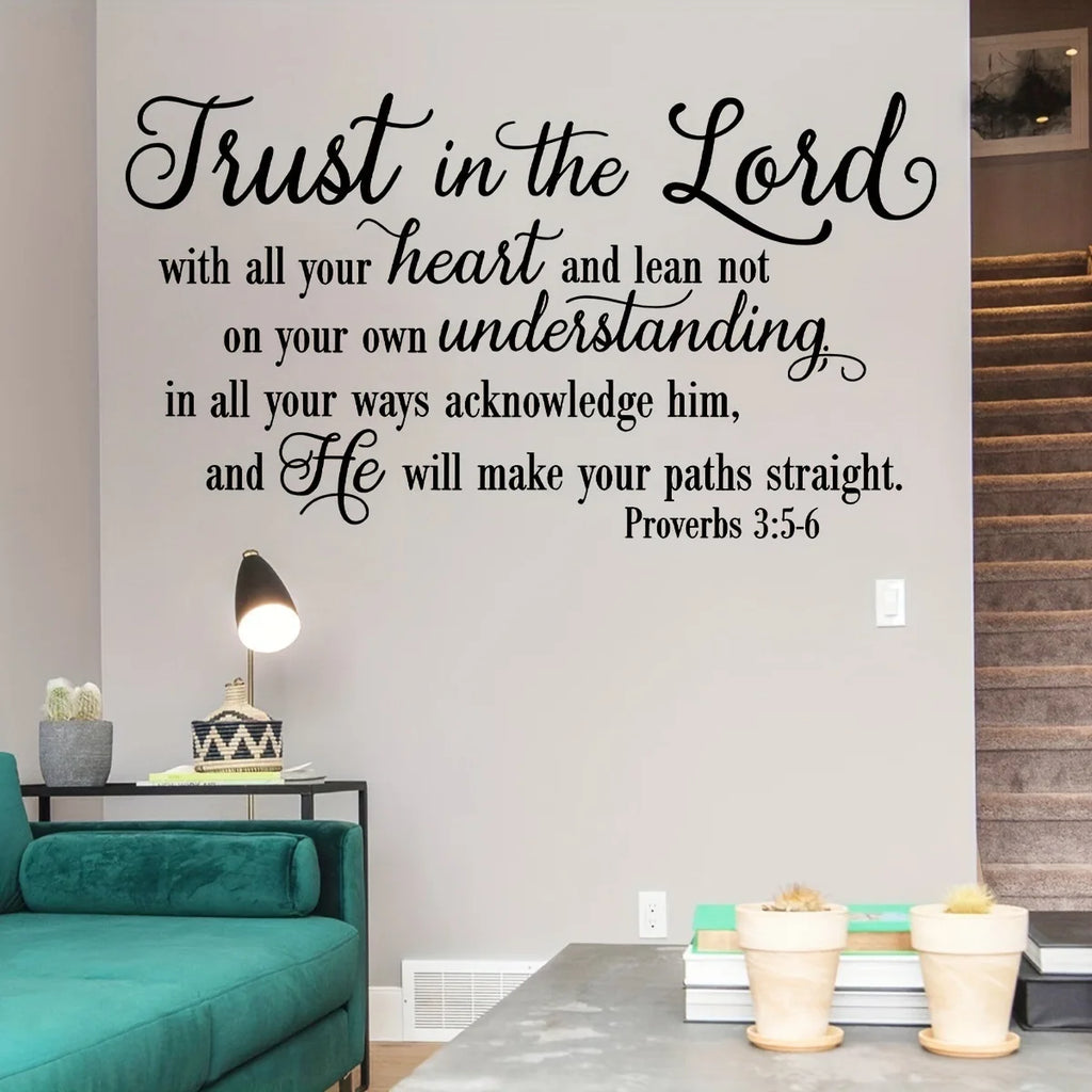 Trust in the Lord Proverbs 3:5-6 Bible Verse Wall Stickers Christian Religious Vinyl Wall Decals for Living Room Bedroom Home