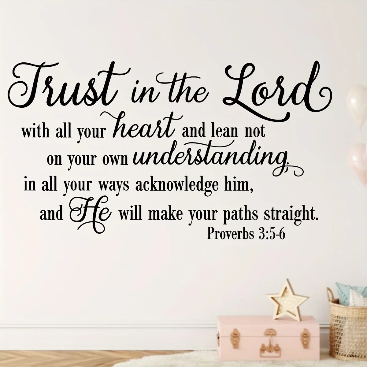 Trust in the Lord Proverbs 3:5-6 Bible Verse Wall Stickers Christian Religious Vinyl Wall Decals for Living Room Bedroom Home